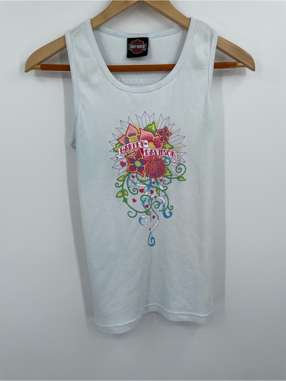 Harley-Davidson White Tank Top with Multicolor Floral Graphic